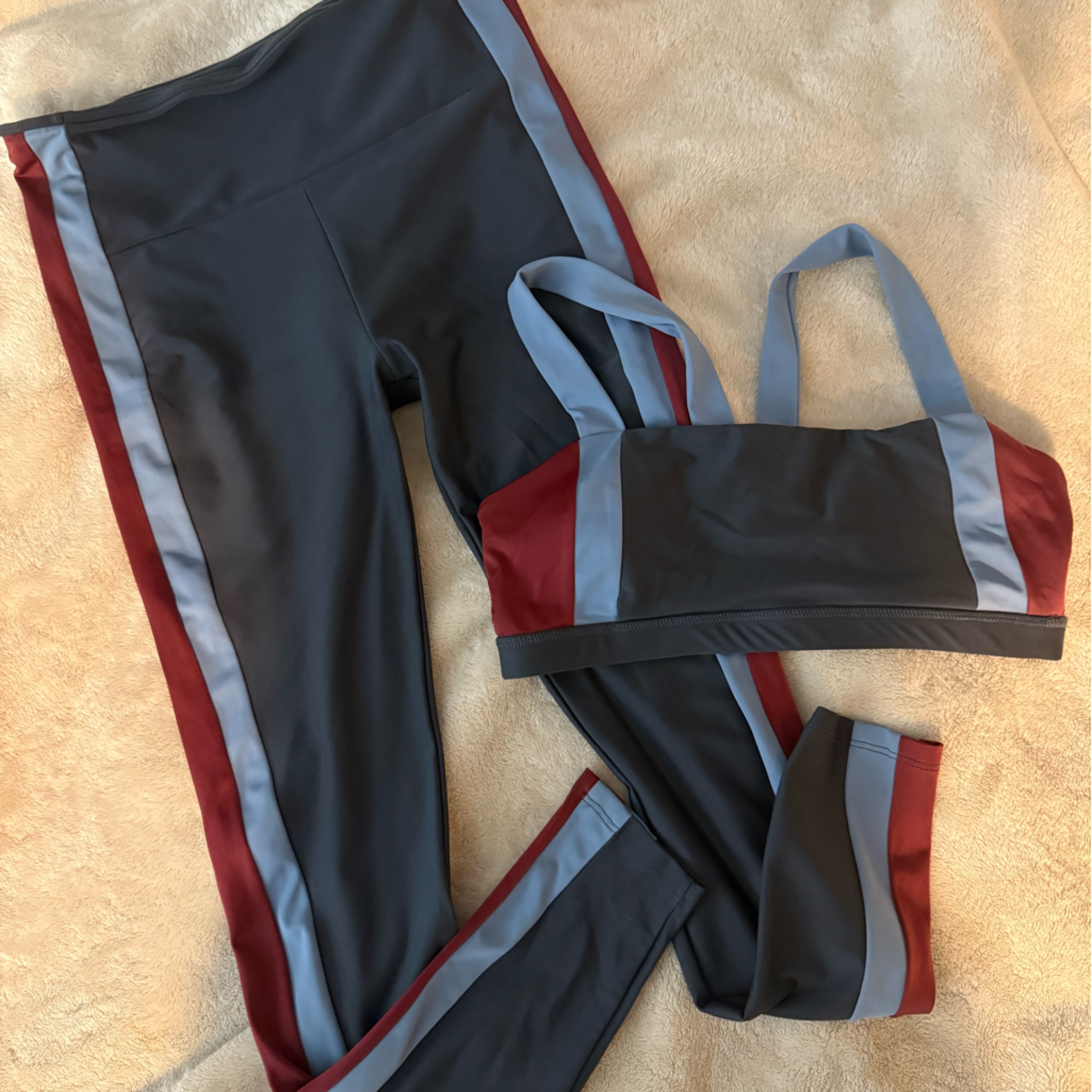 Lanston Sport Gray And Red Sports Bra & Leggings